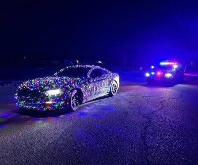 Look: Driver stopped in Wyoming for covering car in Christmas lights